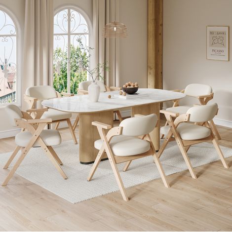 6 sedie da pranzo pieghevoli in legno, seduta in lino, beige HAVRYA (1/5)