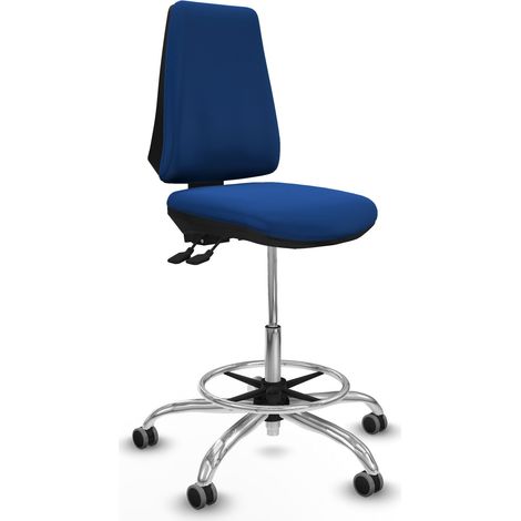 Taburete Elche AS similpiel azul base cromada ruedas 65mm engomadas