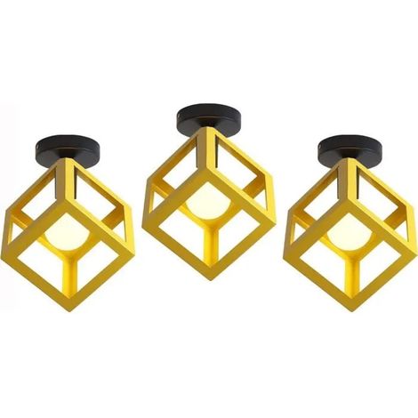 U-Do 3Pcs Plafonnier en Métal Jaune Lampe de Plafonde Carré design Vintage décoration Couloir Salon Cuisine (1/4)