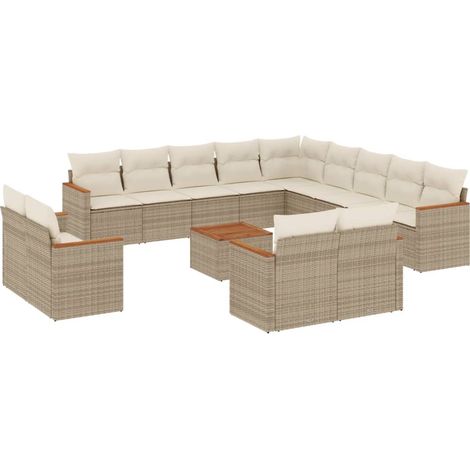 Salon de jardin avec coussins 14 pcs beige résine tressée (1/5)