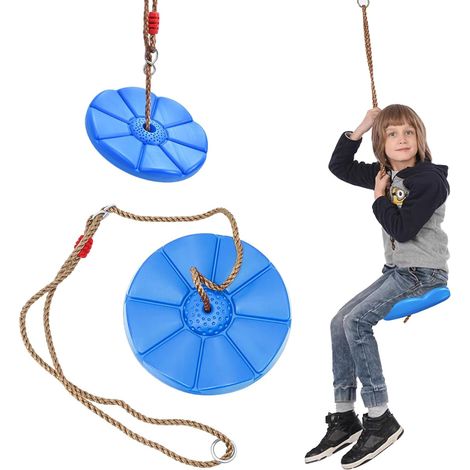 Outdoor-Schaukel, Kinderschaukel mit Kletterseil für Kinder und Erwachsene, Schaukelsitz max. Belastung 150 kg, Scheibenschaukel für drinnen und draußen (blau) (1/5)