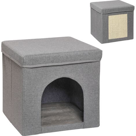 Cuccia per Gatti Pieghevole a Cubo con Cuscino e Tiragraffi 36.5x36.5x36.5 cm Grigio