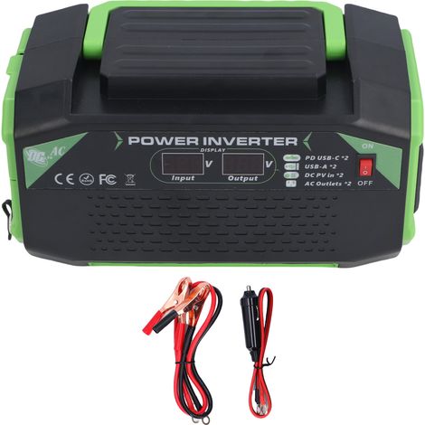 Ortviai Onduleur Modifié 300 W 12 V vers 220 V pour Voiture et Solaire – Écran LCD, 2 Prises Universelles + 2 USB