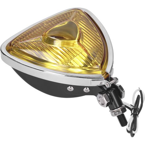 Phare de moto rétro 12V 55W, lentille triangulaire jaune, lampe frontale puissante pour motos et quads (1/5)