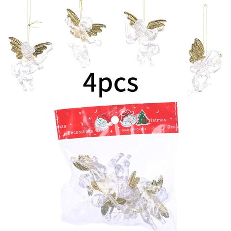 Lot de 4 décorations de Noël : pendentifs anges transparents et créatifs, petits pendentifs pour sapin de Noël. (1/5)