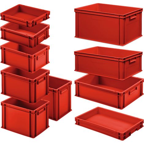 BRB Set mit 10 Eurobehältern in 10 versch. Größen/Höhen, 6x 400x300 / 4x 600x400 mm, rot