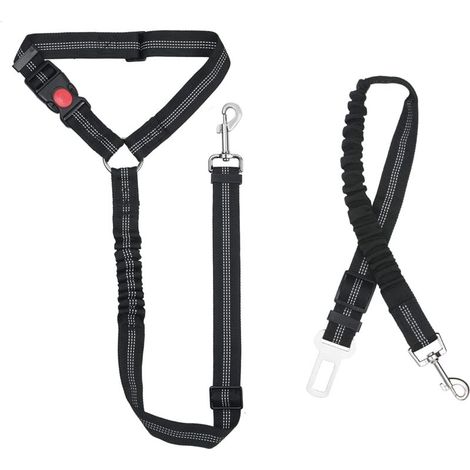 Nylon Ceinture Chien, Universel Harnais Voiture Réglable pour Chien & Chat avec Absorption des Chocs, 2 en 1 Laisse Chien Ceinture de Sécurité pour Animaux de Compagnie Durable pour Voyage(Noir)-DOU (1/4)