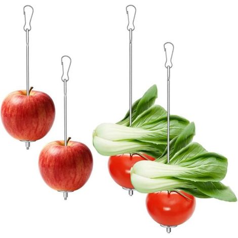 Lot de 4 mangeoires à oiseaux en acier inoxydable pour cage avec crochet, brochettes de fruits de 22 cm/17 cm, 2 tailles de jouet (1/5)