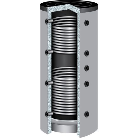 300 Liter TWL Pufferspeicher 90° PR2-300 2 Wärmetauscher 100mm Isolierung