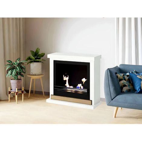 Dmora - Bioethanol-Kamin Arenzano, Ökologischer Kamin, Rauchfreies Feuer, Heizung mit Ethanol, Made in Italy, 75x24 h68 cm, Weiß (1/5)