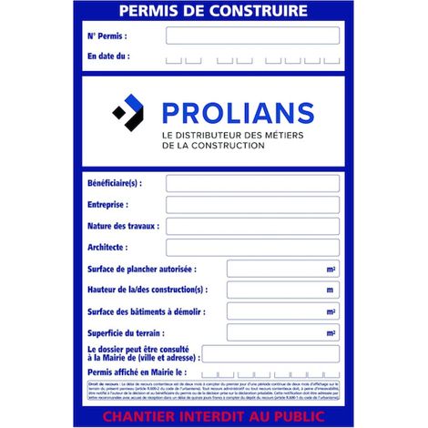 Panneau permis de construire PROLIANS 1200 x 800 mm - TALIAPLAST