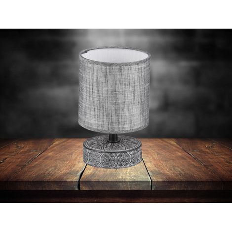 Moderne LED Keramik Tischleuchte Stofflampenschirm in Grau, Höhe 20cm (1/5)