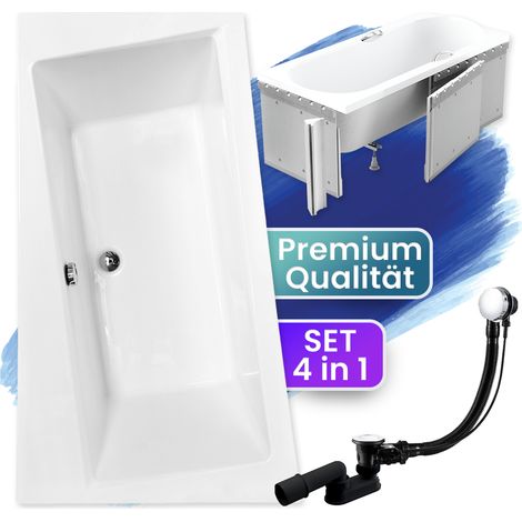 Badewanne Eckbadewanne 150x90 Links mit Styroporverkleidung, Ablauf & Füße GRATIS - Komplettset 4in1 Original Acryl Wanne Siphon - BADLAND INFINITY (1/5)