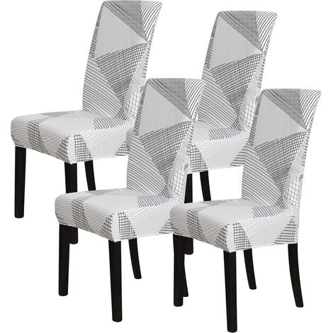 Sollbry Set mit 4 bedruckten Stretch-Parson-Stuhlhussen für Esszimmer, dehnbares Muster, waschbar und abnehmbar, für Küche, Hotel, Restaurant, Zeremonie, Universalgröße (4 Stück, geometrisch) (1/3)