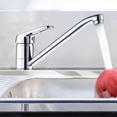 Robinet de cuisine, mitigeur monocommande chromé pivotant à 360°, évier, laiton (1/5)