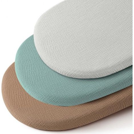 Ensemble de draps-housses universel pour berceau - 3 pièces - Mousseline de coton - Drap-housse pour poussette et berceau cododo - 80 x 40 cm - Élastique - Drap-housse en mousseline - Drap pour nid de (1/5)
