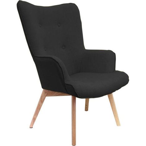 HAYNA - Fauteuil Noir et Piétement Naturel (1/5)