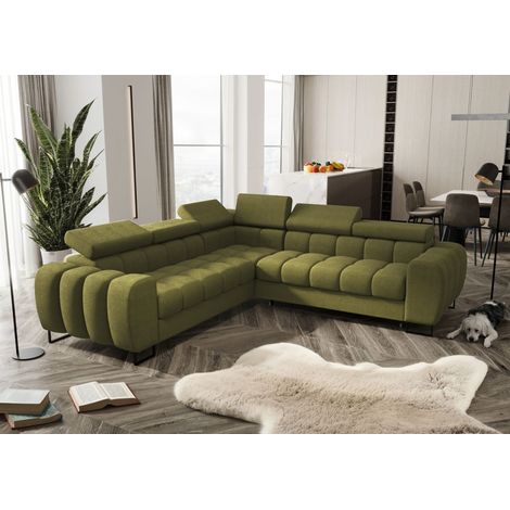 Ecksofa Schlafsofa BASTIEN in Stoff Moly Olivgrün Seite Universal