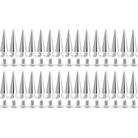 1 boîte de 30 jeux de clous à pointes argentés de 20 mm - Rivets coniques ronds à vis en alliage métallique pour vêtements et vestes en cuir (1/5)