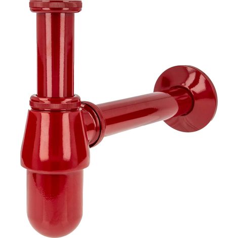 tecuro PROFI Flaschen-Geruchsverschluss Siphon, extra lang - Messing rot (RAL 3003) (1/5)
