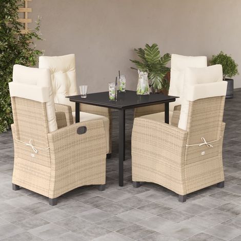 5-tlg. Garten-Essgruppe mit Kissen Beige Poly Rattan