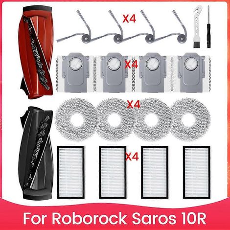 Kit d'accessoires de rechange pour aspirateur robot Roborock Saros 10R : brosse principale, filtres HEPA, lingette de nettoyage et sacs à poussière. (1/5)