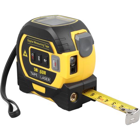 Mètre laser 3 en 1 60m mesure distance infrarouge, ruban 5m, lignes croisées verticales, outil de mesure précis autobloquant jaune (1/5)