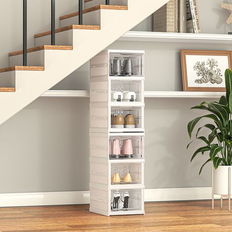White 6 Tier Foldable Shoe Storage Box Unit (1/5)