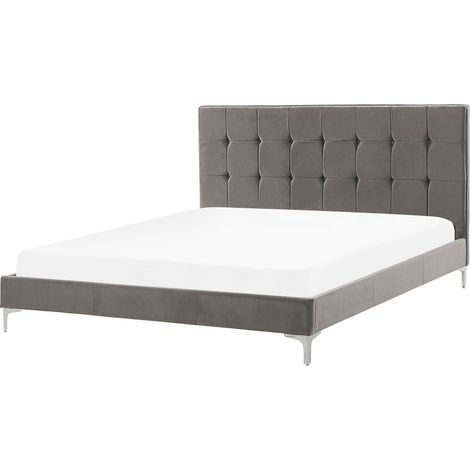 Letto in Velluto Grigio con Gambe in Metallo 140 x 200 cm Ambert