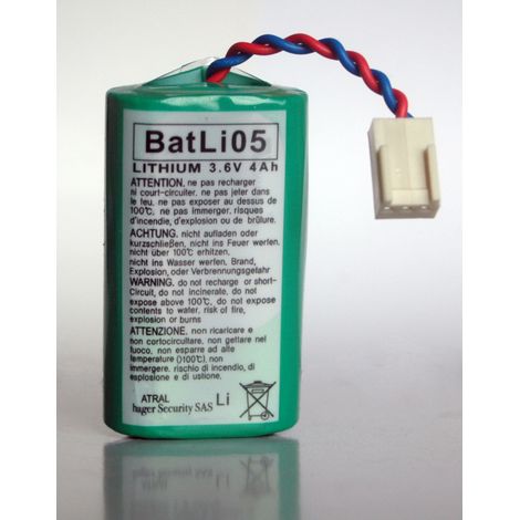 Hager – Batterie lithium 3.6V 4Ah pour alarme – Compatible avec détecteurs Daitem – Usage professionnel – Dimensions 14,5 x 29 x 50,5 mm