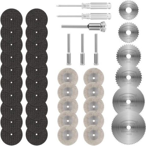 Disques de Coupe - - 36 Disques Mini Diamantés - HSS - Résine - Mandrins SC inclus (1/3)