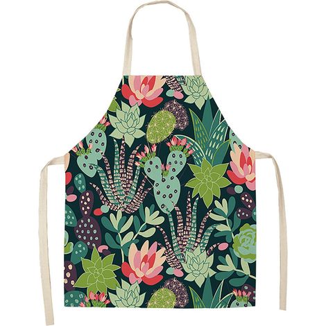 Tablier De Cuisine - 100 % Coton Et Polyester - Imprimé Cactus - Résistant À L Eau Et Aux Huiles - Avec 2 Poches - Ajustable Au Cou - Pour Adulte Et Enfant - 1 Pièce (1/4)
