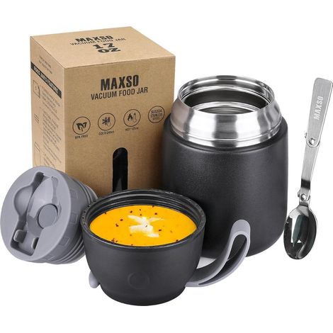 Thermobehälter Edelstahl Kinder Suppe Löffel Essen Schwarz 500 ml (1/5)
