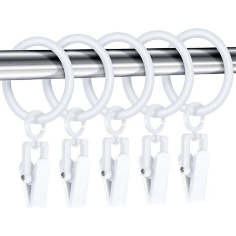 BUNTHAUS (Blanc)30 Pièces Anneaux de Rideaux avec 30 Pièces Clips de Rideau Anneaux de Clip de Tringle à Rideau de Douche en Plastique Anneau de Draperie Décorative avec Clip, 30 mm (1/5)
