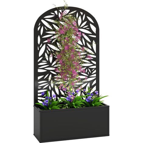 Jardinière en métal avec support arqué et trous de drainage, adaptée aux plantes grimpantes, dimensions : 61 x 23 x 113 cm, noire. (1/5)