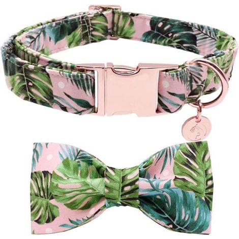 Comodo collare per cani regolabile con papillon, taglia M, rosa/verde