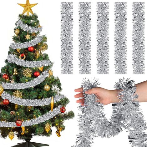 Weihnachtsbaum Girlande Lametta Silber 12m Glitzernd für Weihnachtsdeko