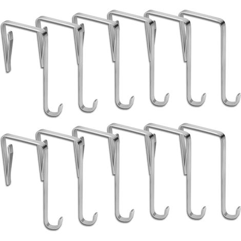 Lot de 12 crochets de porte en acier inoxydable à l'intérieur, sans perçage, pour armoires de cuisine, tiroirs, cuisine, salle de bain (argenté) (1/5)