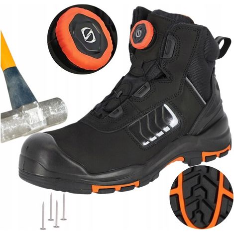 Herren S3 High Arbeitsschuhe, wasserdichte Leder-Ankle-Boots mit BOA-Zehenverschluss