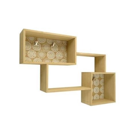 Étagère 3 niches bois naturel et blanc, 58,5x10x43 cm