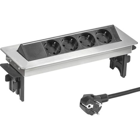 Multiprise de table rétractable (4 prises), avec cache semi-automatique, pour la cuisine et le bureau, prise encastrée en aluminium finition noire et grise