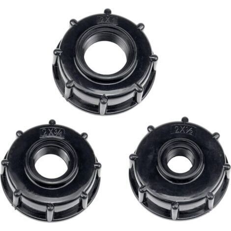 Adaptateur de réservoir de vidange IBC 3 pièces Adaptateur de couvercle de réservoir d'eau en plastique en S60 x 6 Raccords d'adaptateur IBC Robinets à filetage épais 1/2 3/4 1 pouce Noir (1/5)