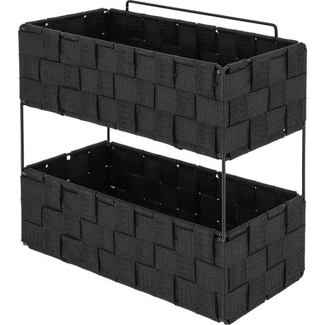 Gm scaffale pieghevole a 2 livelli in treccia metallica di poliestere - nero - Tendance