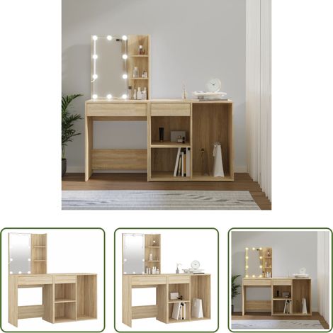 Schrank - LED-Schminktisch mit Schrank Sonoma-Eiche Holzwerkstoff (1/5)