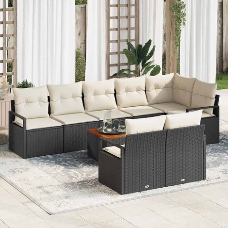 vidaXL Gartensofa-set mit Kissen 9 pcs Schwarz Poly-Rattan (1/5)