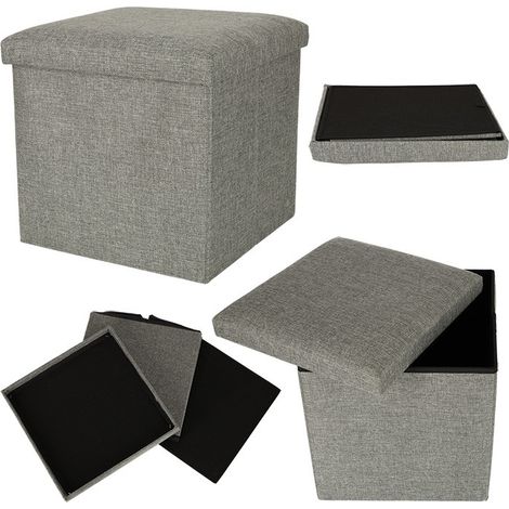 Pouf de rangement pliable, gris 38 cm, ottoman avec couvercle, repose-pieds, siège d'appoint (1/5)