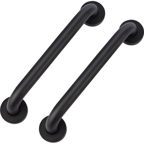 Barras de apoyo de pared (2 unidades), asa de ducha para personas mayores, barra de seguridad de acero inoxidable de 2,5 cm de diámetro, color negro, 30 cm (1/5)