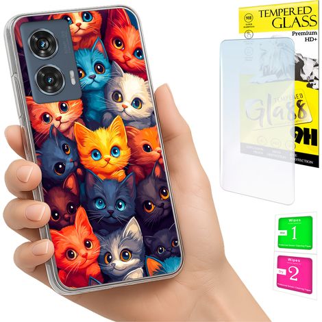 Funda para Motorola Edge 50 Fusion Photo con diseño de gatos y cristal 9H. (1/5)