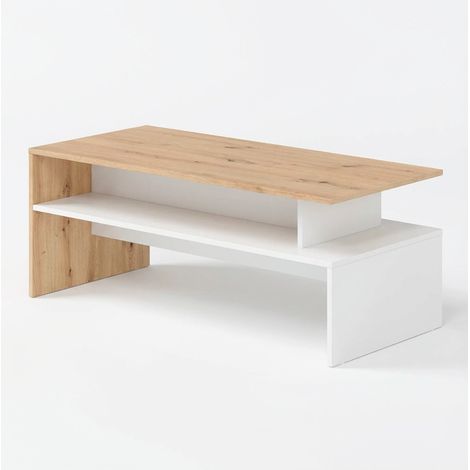 Tavolino Da Caffè Soggiorno Moderno Con Ripiano E Vani A Giorno Design Elegante E Funzionale Struttura Resistente In Melaminico Ideale Per Living Moderni 108 x 50 x 43 cm Bianco Opaco E Quercia (1/5)