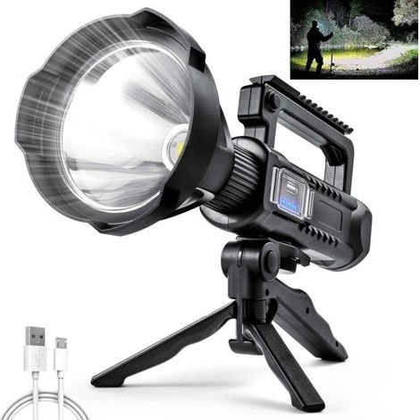 Ineasicer Lampe de poche LED rechargeable haute puissance 10000 Lumens super lumineux portable étanche Projecteur LED Lampe de camping multifonctionnelle avec support et sortie USB comme banque d'alim (1/4)